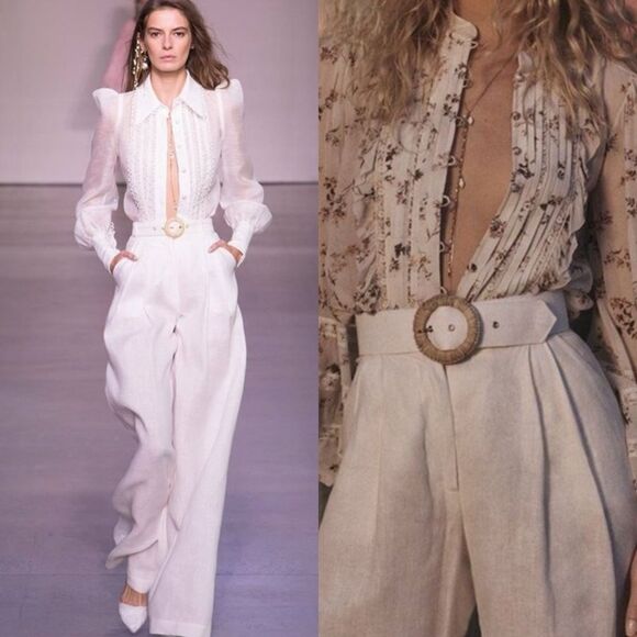 Zimmermann Pants - Zimmermann Honour Slouch Linen Wide Leg Pant in Ivory